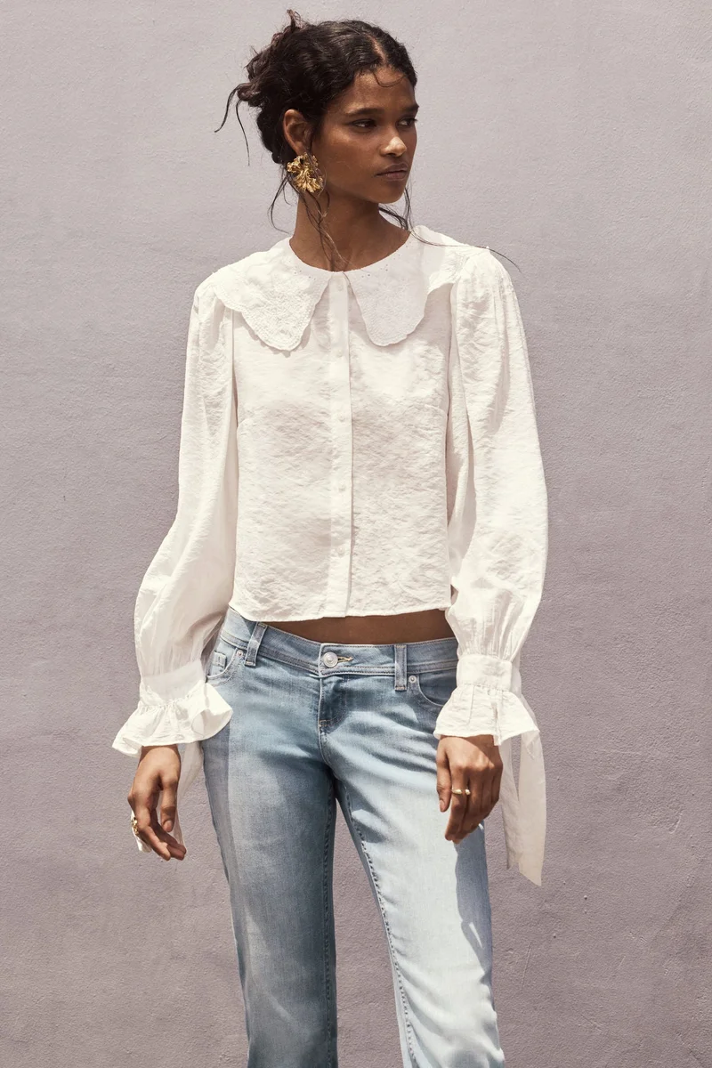 اتش اند ام جينز بقصة حافة واسعة بخصر منخفض جدًا